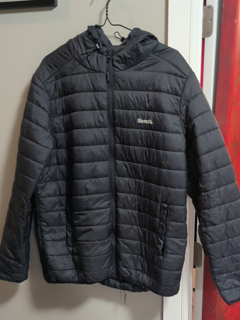 Bench Men's Black Lightweight Hooded Puffer Jacket In Large